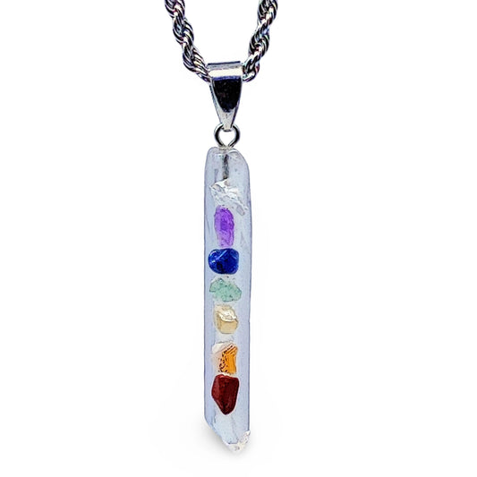 Necklace -7 Chakras Gemstone -Natural Quartz Pointed Pendant -7 Chakras -Arômes & Évasions