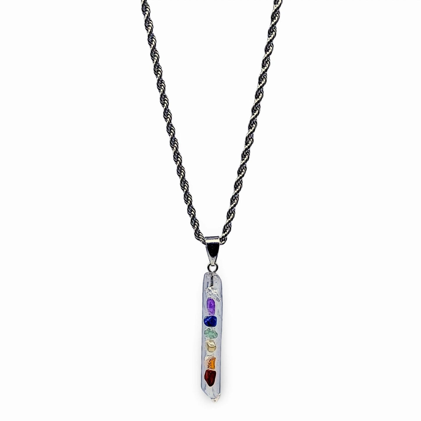 Necklace -7 Chakras Gemstone -Natural Quartz Pointed Pendant -7 Chakras -Arômes & Évasions