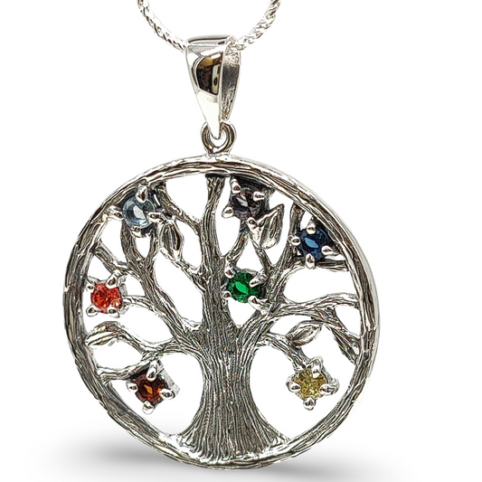 Necklace -925 Sterling Silver -Chakra & Tree Of Life -Decorated with CZ Simulated Diamonds - Arômes et Évasions