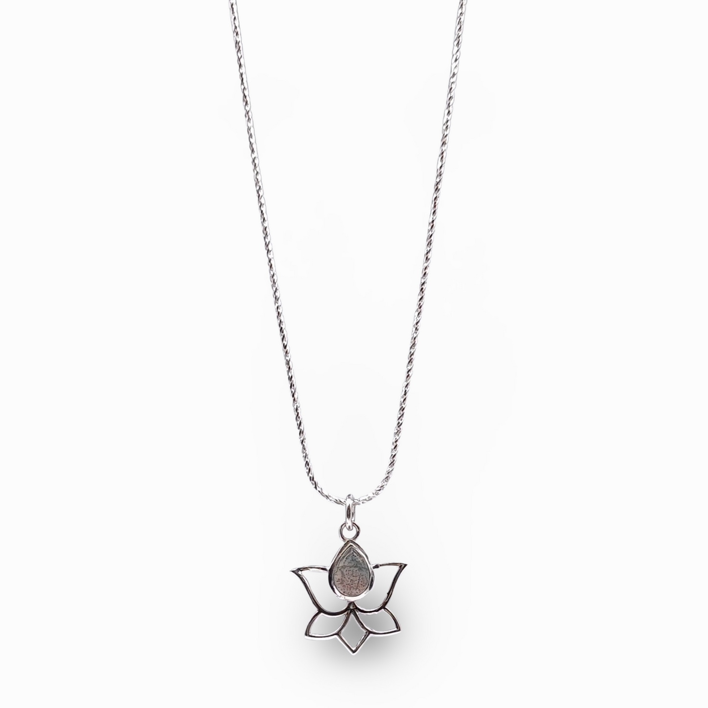 Necklace -925 Sterling Silver -Lotus -Decorated with Gemstones - Arômes et Évasions