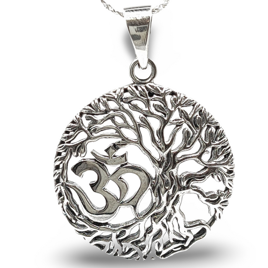 Necklace -925 Sterling Silver -Om Symbol & Tree of Life - Arômes et Évasions