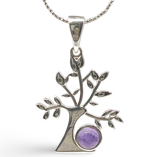 Necklace -925 Sterling Silver -Tree of Life -Decorated with Gemstones - Arômes et Évasions
