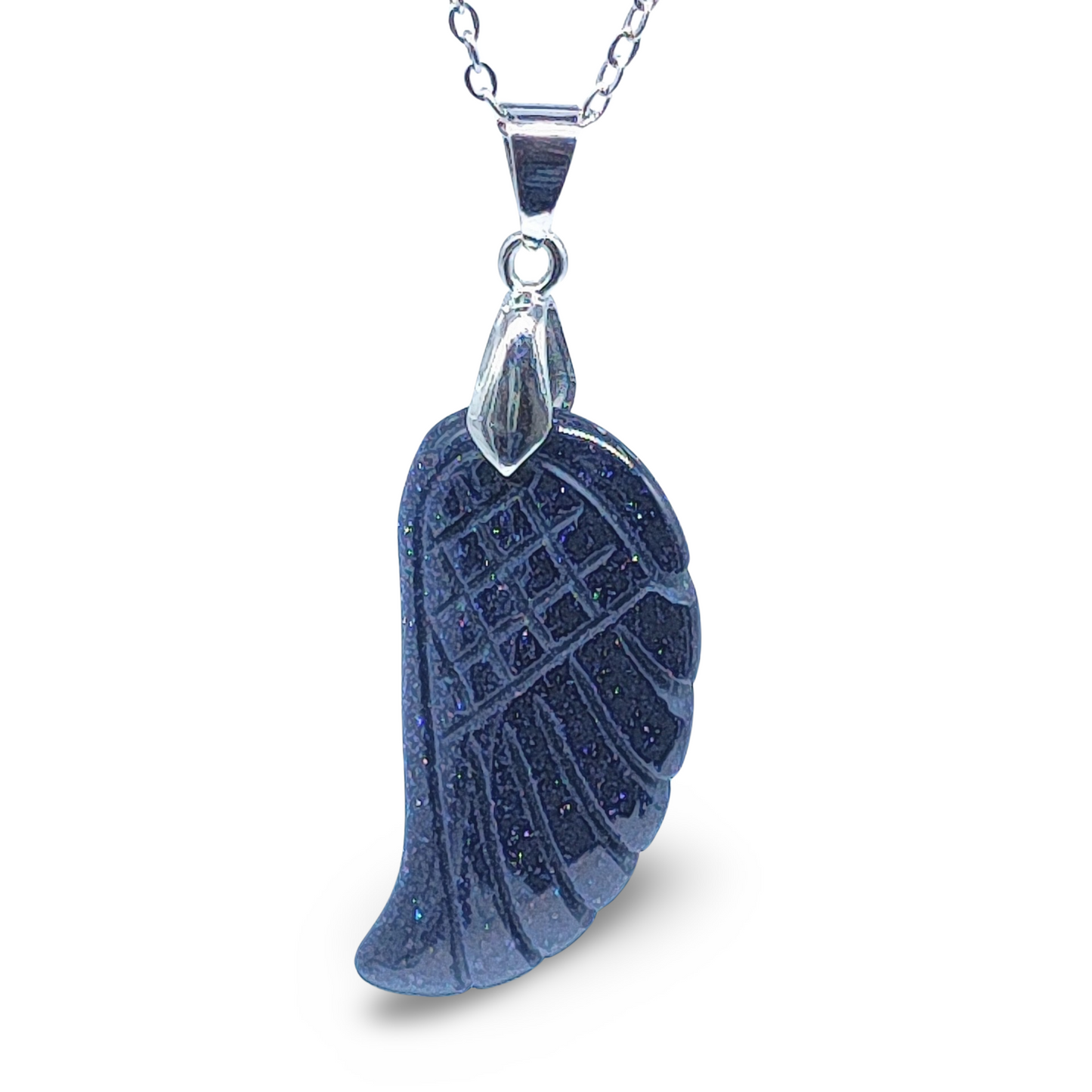 Necklace -Gemstone -Angel Wings -Blue Goldstone - Arômes et Évasions