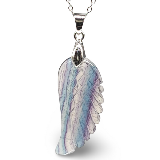 Necklace -Gemstone -Angel Wings -Fluorite - Arômes et Évasions