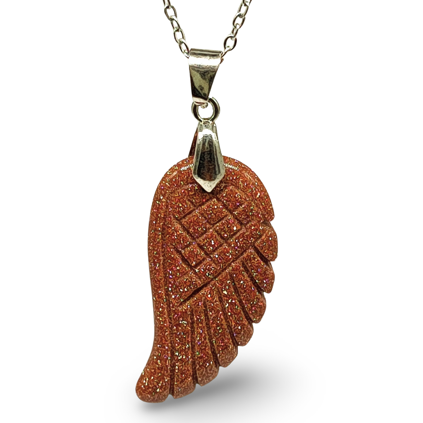 Necklace -Gemstone -Angel Wings -Goldstone - Arômes et Évasions