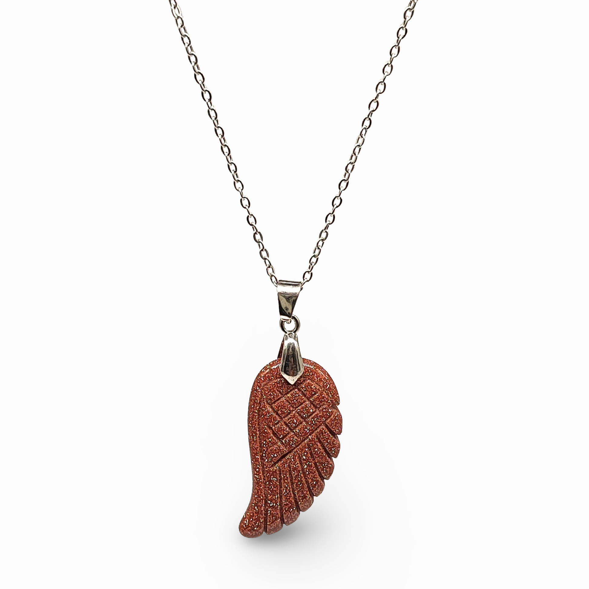 Necklace -Gemstone -Angel Wings -Goldstone - Arômes et Évasions