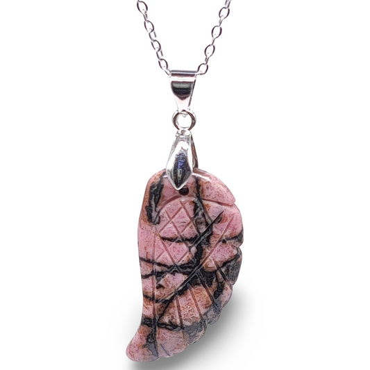 Necklace -Gemstone -Angel Wings -Rhodonite - Arômes et Évasions