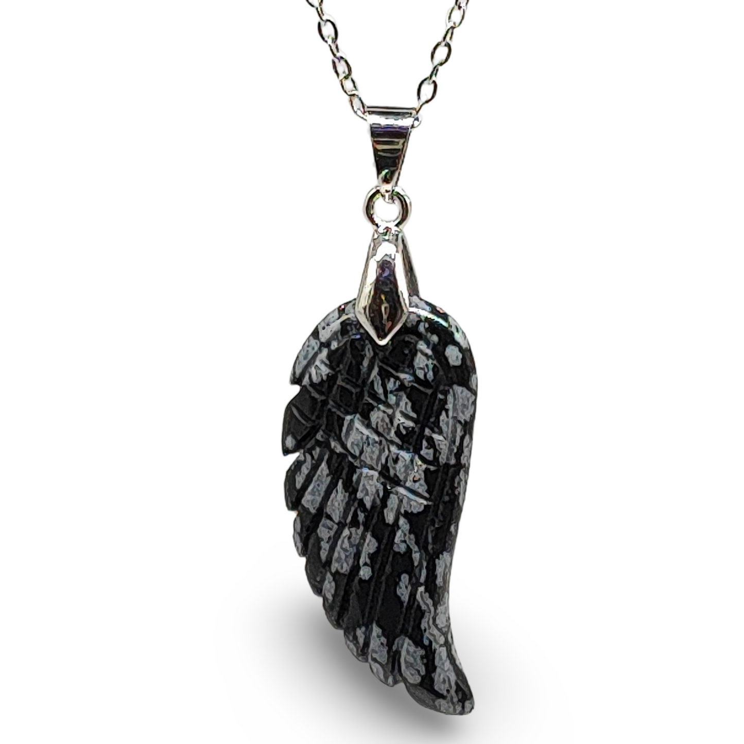 Necklace -Gemstone -Angel Wings -Snowflake Obsidian - Arômes et Évasions