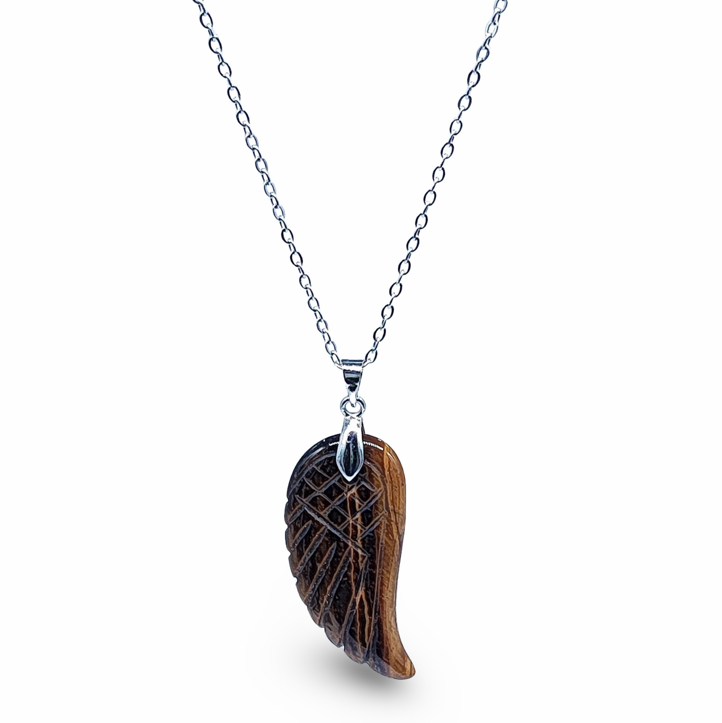 Necklace -Gemstone -Angel Wings -Tiger Eye - Arômes et Évasions