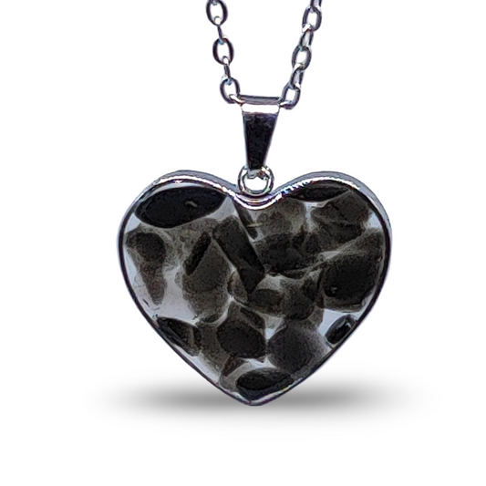 Collier -Bouteille en verre en forme de coeur -Agate noire