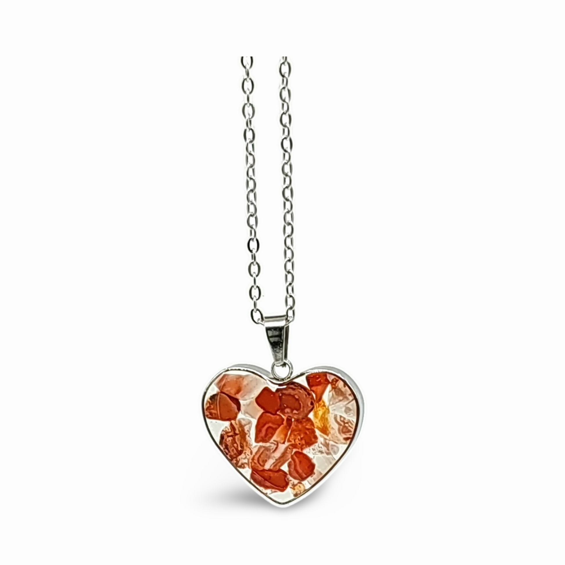 Necklace -Heart Shaped Glass Bottle -Carnelian - Arômes et Évasions