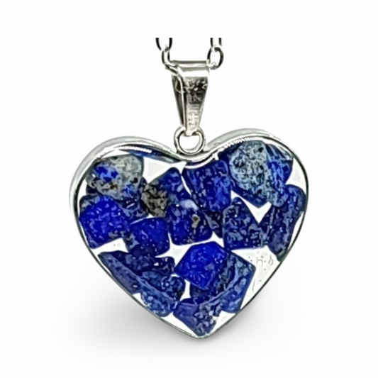 Necklace -Heart Shaped Glass Bottle -Lapis Lazuli - Arômes et Évasions