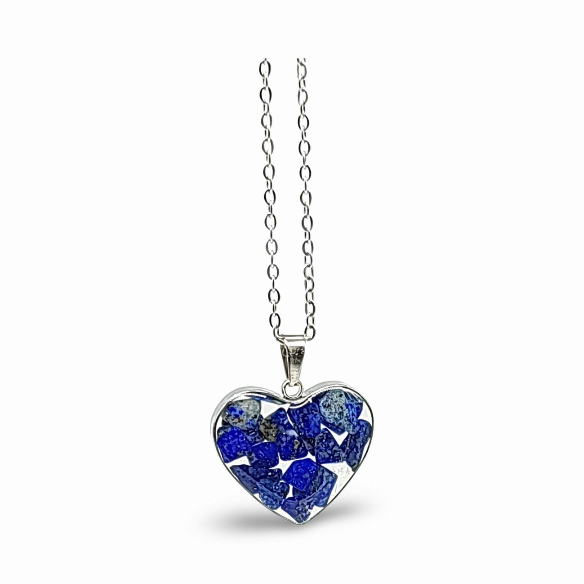 Necklace -Heart Shaped Glass Bottle -Lapis Lazuli - Arômes et Évasions