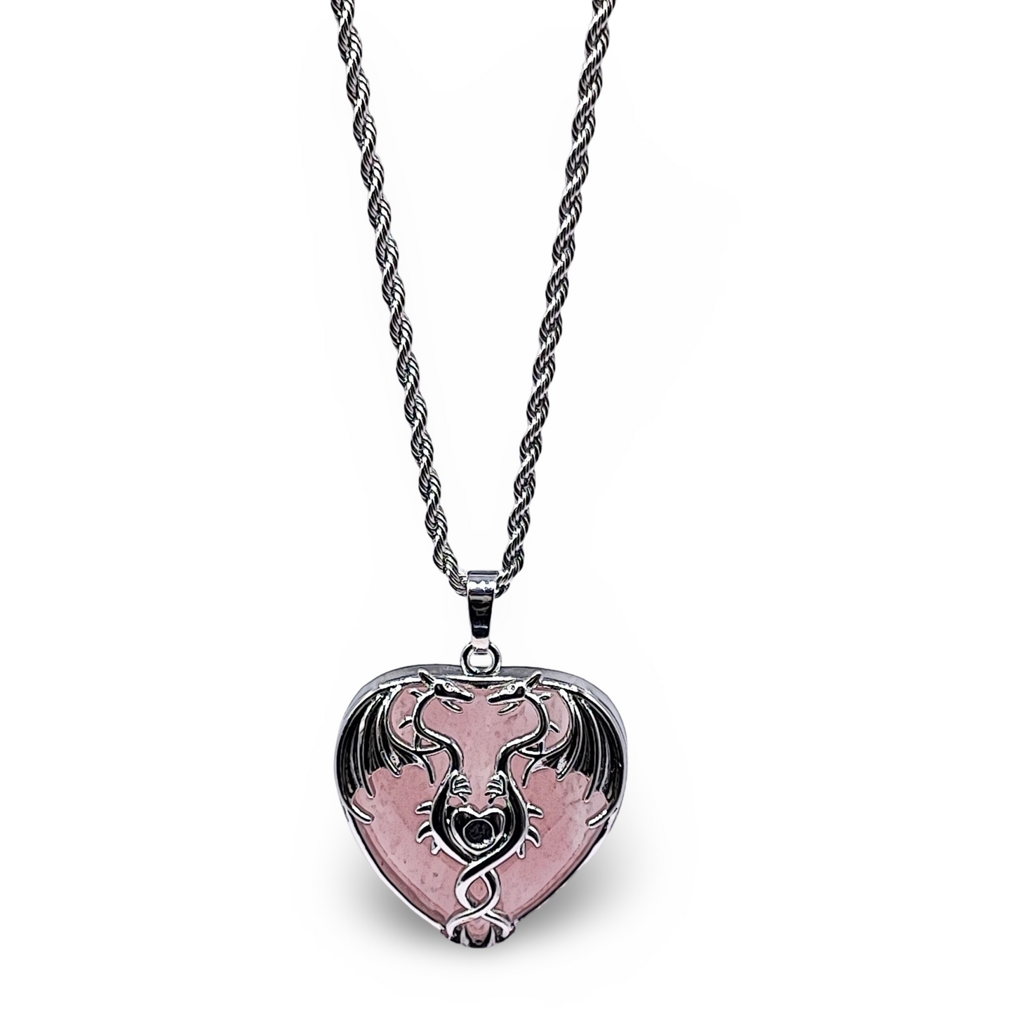 Necklace - Mystic Dragon Heart - Rose Quartz