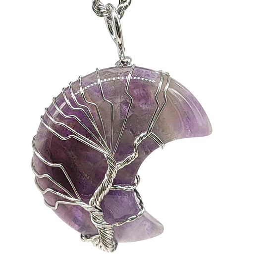 Necklace -Tree of Life -Natural Amethyst -Crescent Moon - -Aromes Evasions