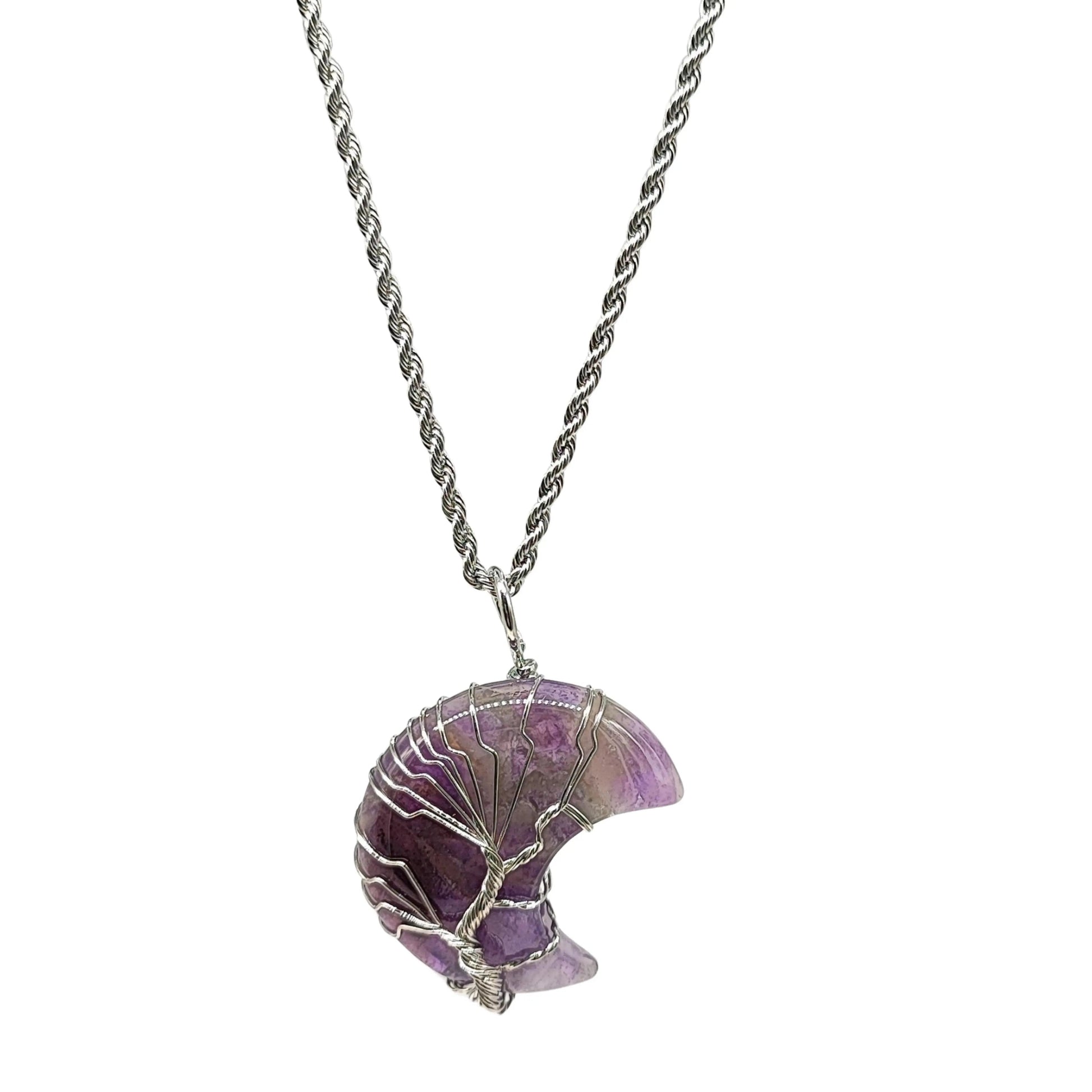 Necklace -Tree of Life -Natural Amethyst -Crescent Moon - -Aromes Evasions