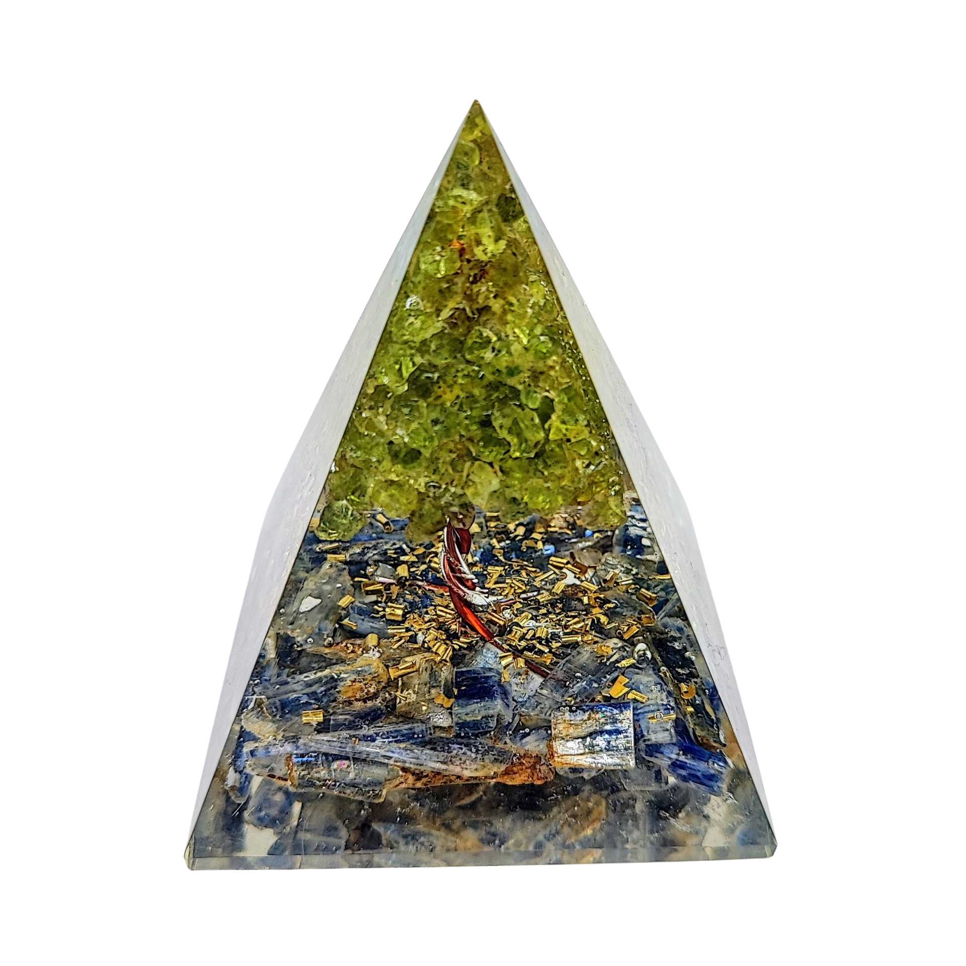 Pyramid -Orgonite -Blue Kyanite Gemstones -Peridot Tree -Pyramid -Aromes Evasions 