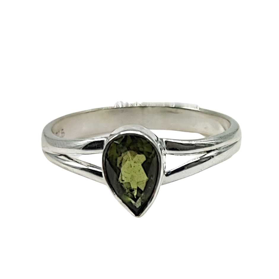 Ring -Natural Moldavite -Sterling -Silver -Size 9 -Moldavite -Aromes Evasions 