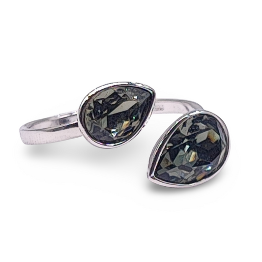Ring -925 Sterling Silver -Adjustable -Black Diamond - Arômes et Évasions