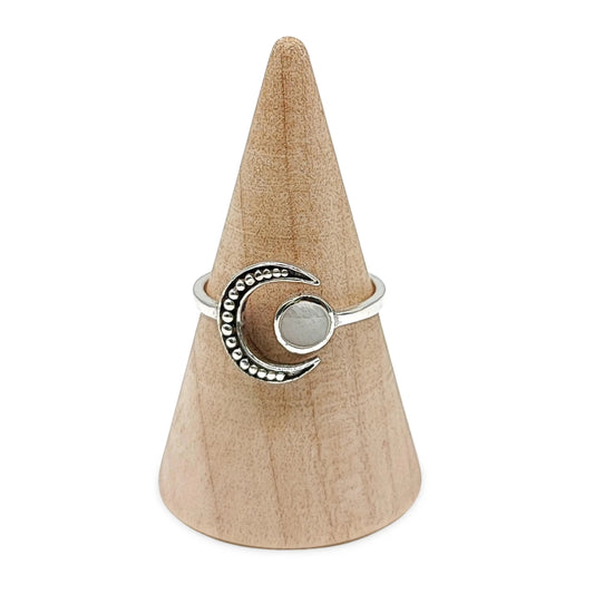 Ring -925 Sterling Silver -Adjustable Oxidized Ring -Crescent Moon with Shell -Adjustable -Aromes Evasions