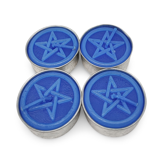Ritual Candle -Tealights -Blue -Pentacle -Pack of 4 - Arômes et Évasions