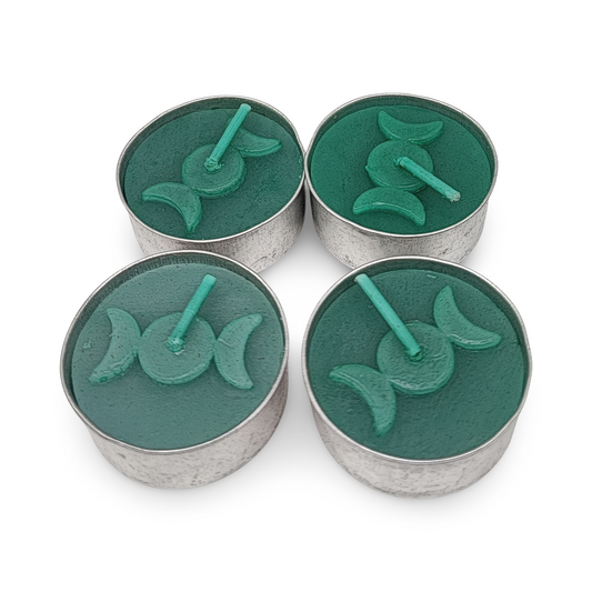 Ritual Candle -Tealights -Green -Triple Moon -Pack of 4 - Arômes et Évasions