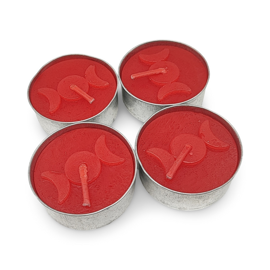 Ritual Candle -Tealights -Red -Triple Moon -Pack of 4 - Arômes et Évasions