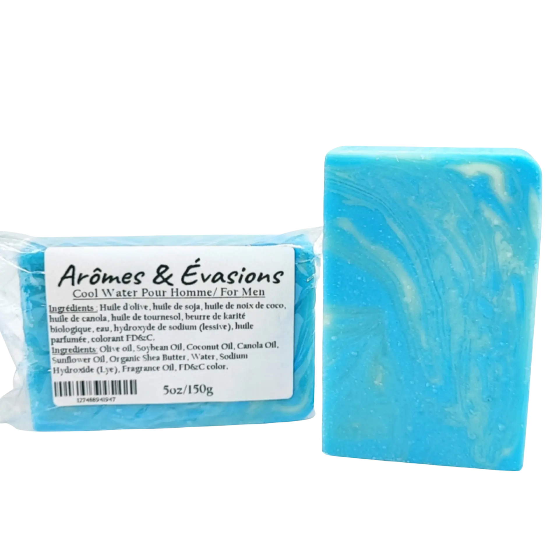 Soap Bar -Cold Process -Cool Water -For Men -Woody Scent -Aromes Evasions 