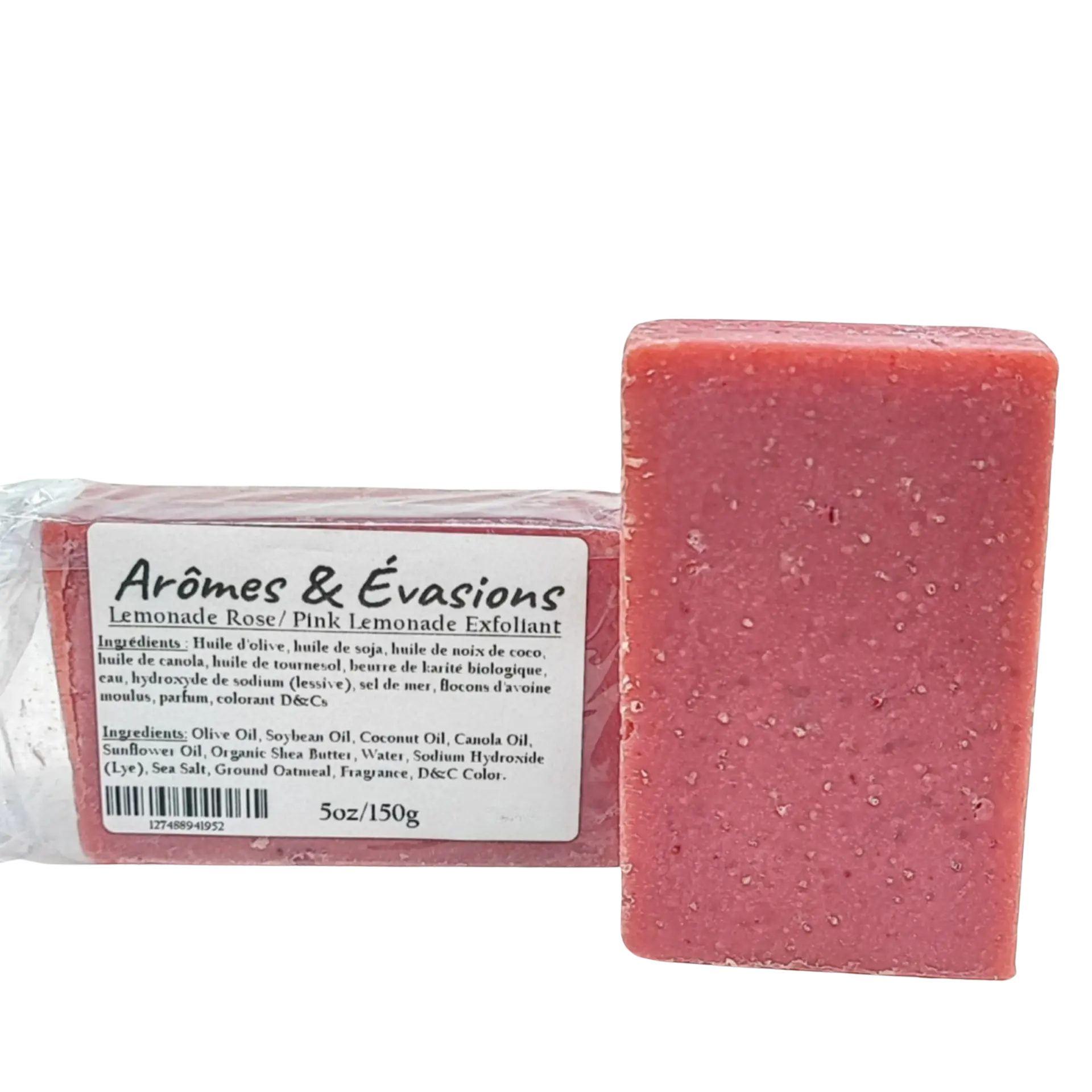 Soap Bar -Cold Process -Exfoliant -Pink Lemonade -Fruity Scent -Aromes Evasions 