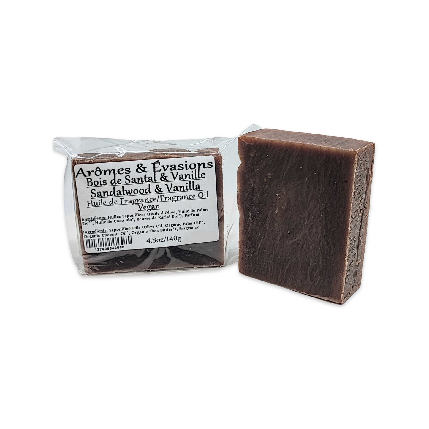 Soap Bar -Cold Process -Sandalwood Vanilla -Woody Scent -Aromes Evasions 