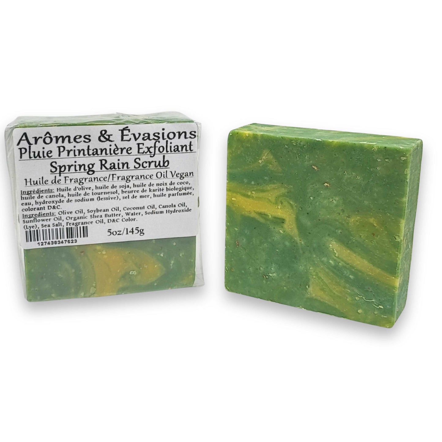 Soap Bar -Cold Process -Spring Rain Scrub -Herbal Scent -Aromes Evasions 