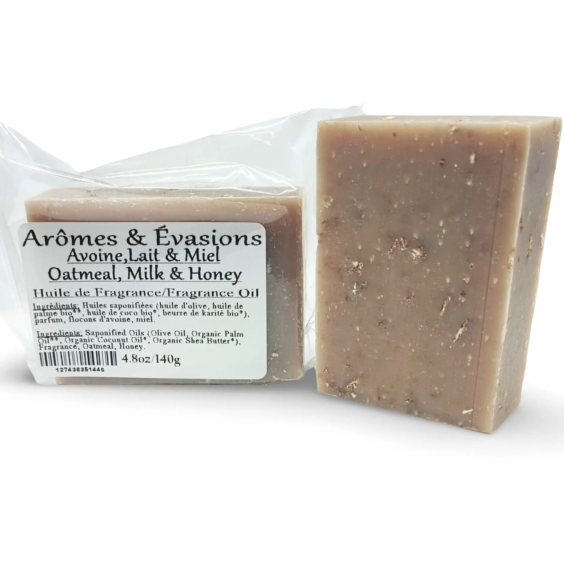 Soap Bar -Cold Process -Oatmeal, Milk & Honey -Sweet Scent -Aromes Evasions