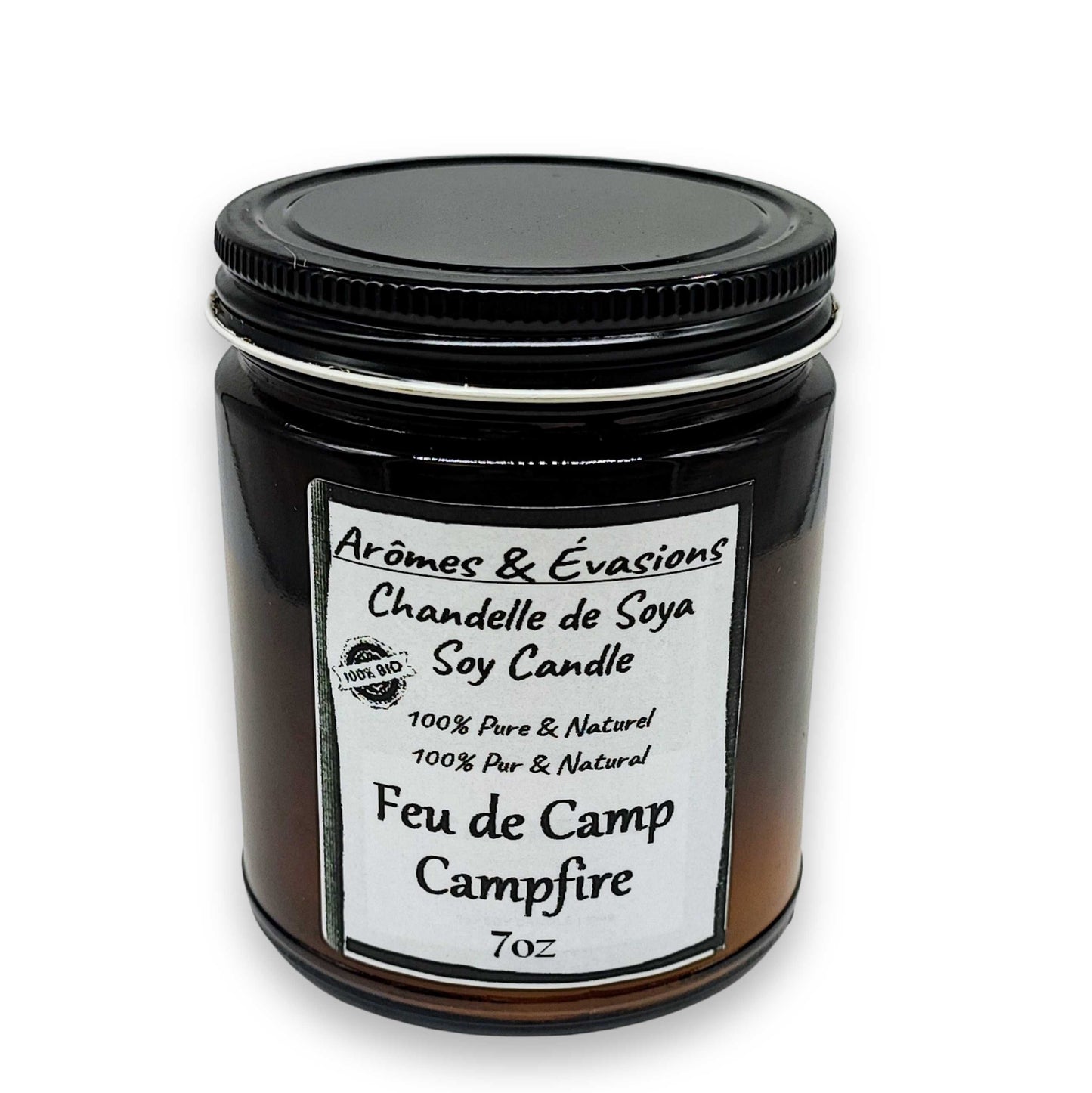 Soy Candle -Campfire -7oz -Wooden Wick -7oz -Aromes Evasions 